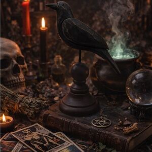 Black Raven Figurine on Stand